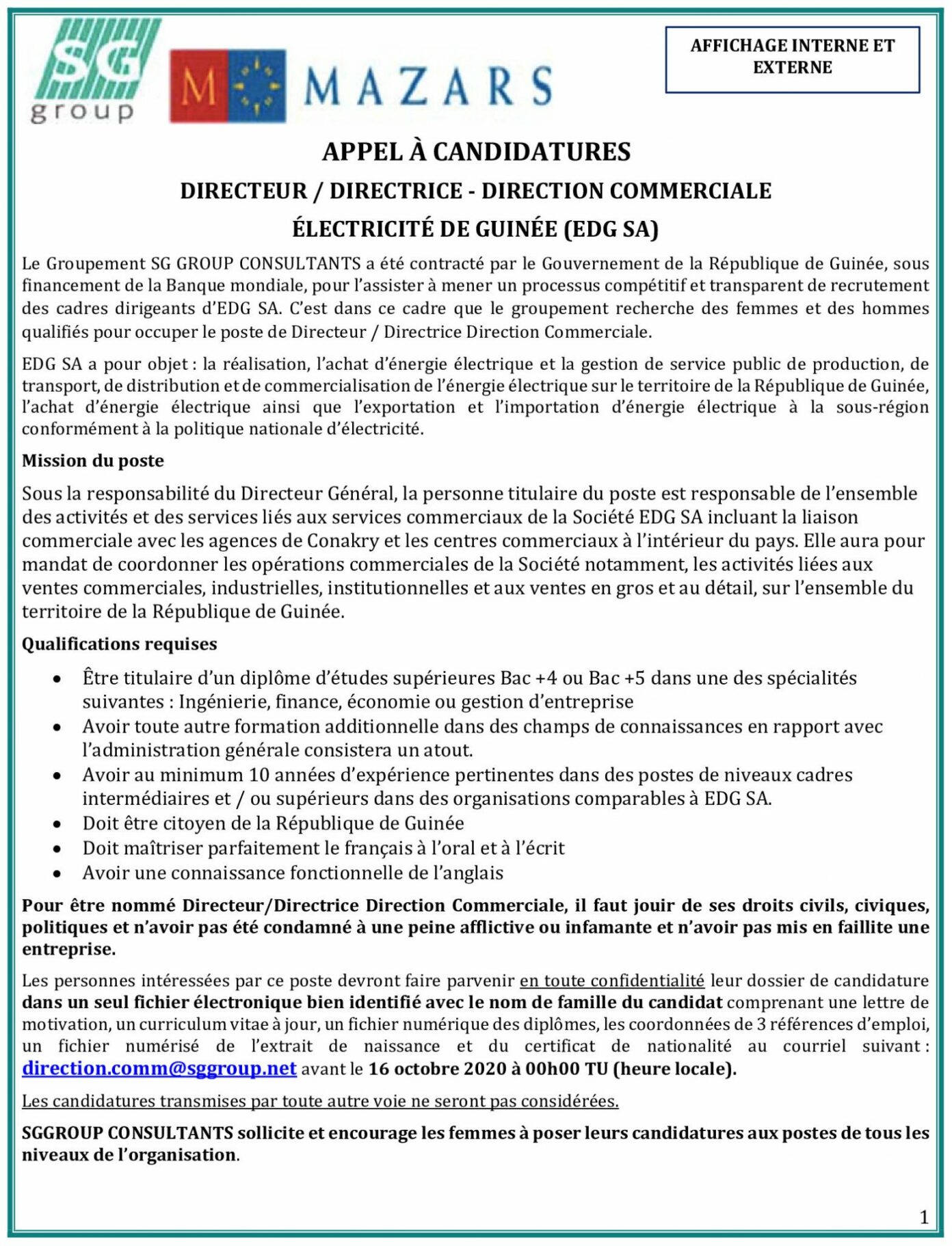 APPEL À CANDIDATURES POUR LE RECRUTEMENT D’UN(E) DIRECTEUR / DIRECTRICE ...