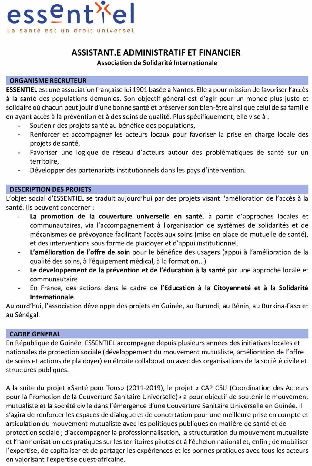 Avis de recrutement d’un.e assistant.e administratif et financier  Les