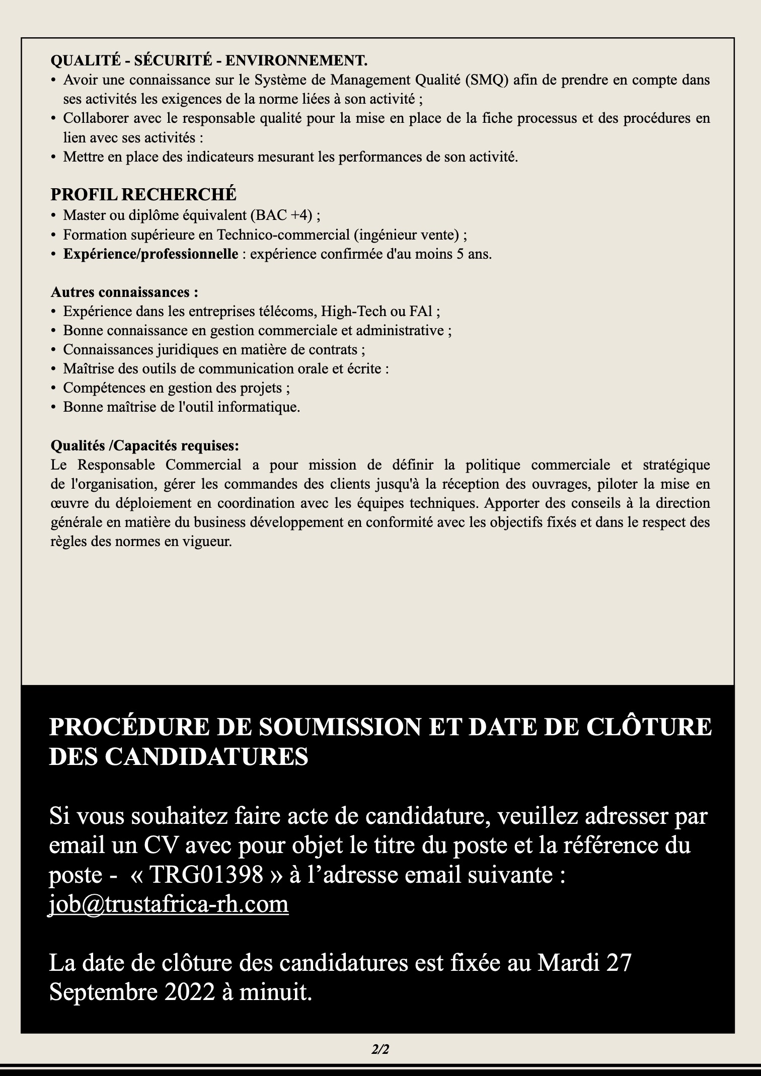 Avis De Recrutement Dun Responsable Commercial H F Les Annonces 224