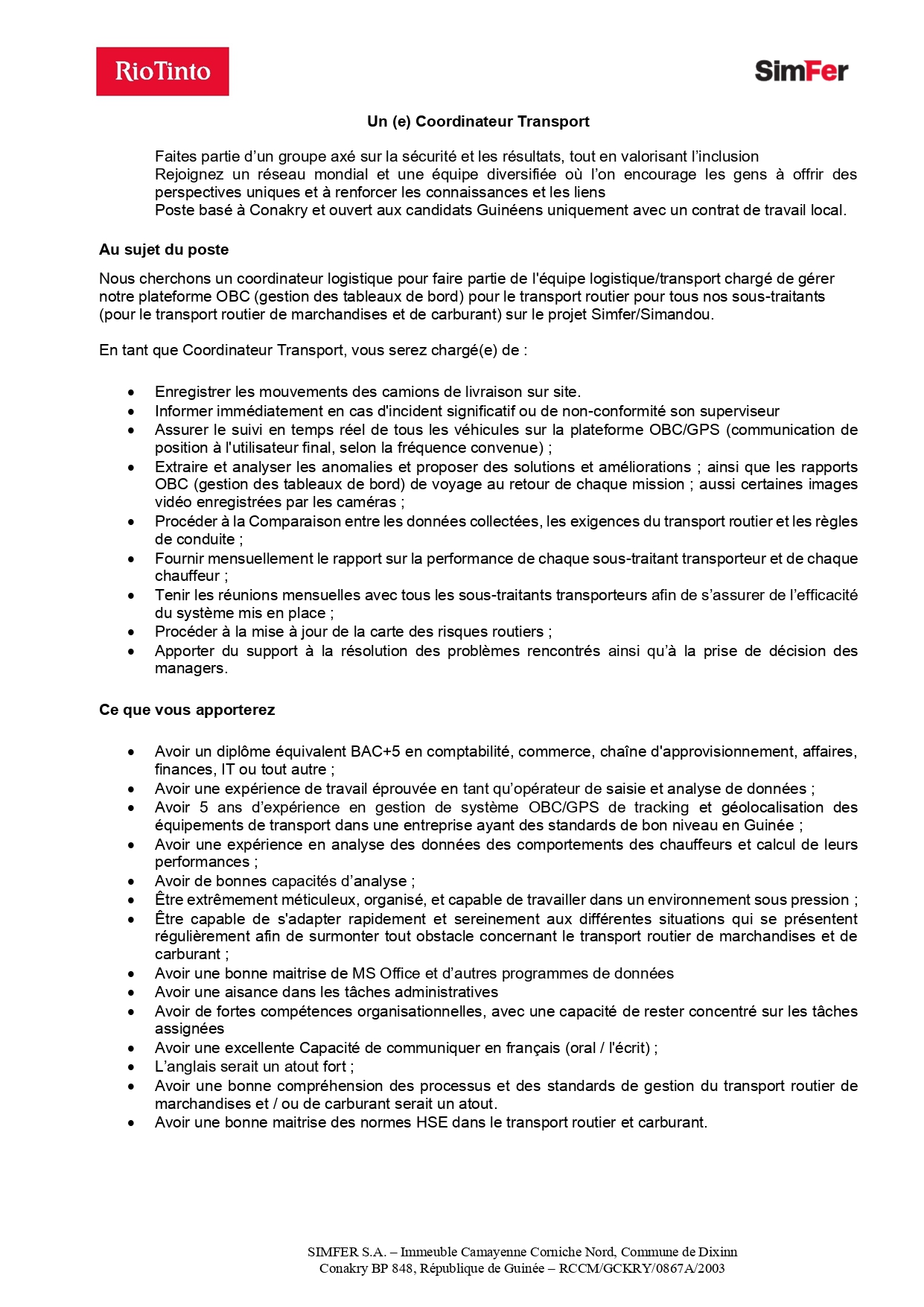 Avis De Recrutement D'un (e) Coordinateur (trice) Transport - Les ...